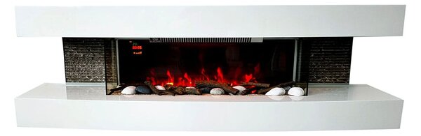 Nástenný elektrický krb ElectricSun Paula Biely veľký, so zvukom, 10 farieb plameňa, s aplikácia a diaľkové ovládanie, s vykurovaním, Š150xV46xH31cm