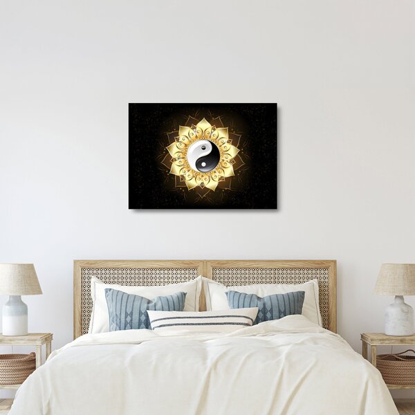 Sklenený obraz - Zlatý Yin-Yang (70x50 cm)