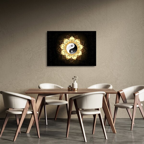 Sklenený obraz - Zlatý Yin-Yang (70x50 cm)