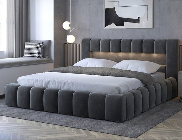 Sivá čalúnená dvojlôžková posteľ s úložným priestorom s roštom 140x200 cm Lamica – ELTAP