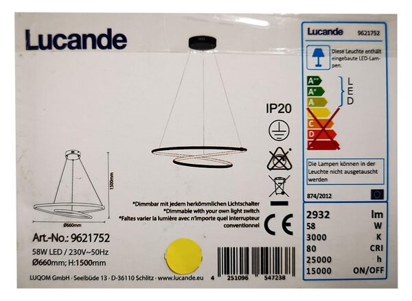 Lucande Lucande - LED Stmievateľný luster na lanku MIRASU LED/58W/230V LW0048 + záruka 3 roky zadarmo