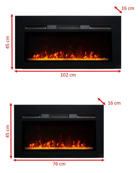 Moderný elektrický krb ElectricSun Paula Glass XXS, vstavané, nástenné a podlahové, 3 farieb plameňa, s diaľkové ovládanie, Š76xV45cm