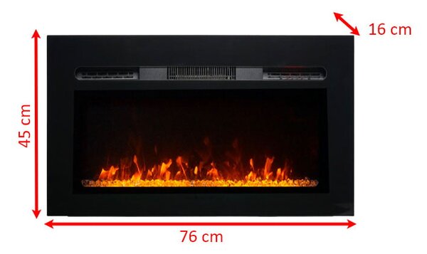 Moderný elektrický krb ElectricSun Paula Glass XXS, vstavané, nástenné a podlahové, 3 farieb plameňa, s diaľkové ovládanie, Š76xV45cm