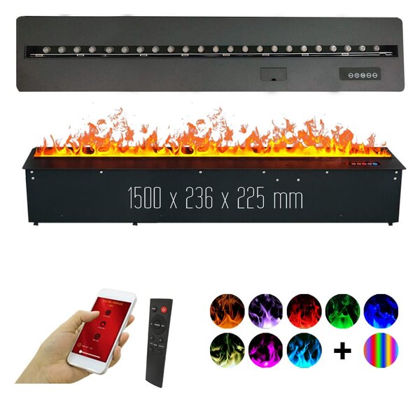 Elektrická krbová vložka s parou, ElectricSun MISTique veľký, s aplikáciou, 3D efektom plameňa 8 farieb, 150 cm