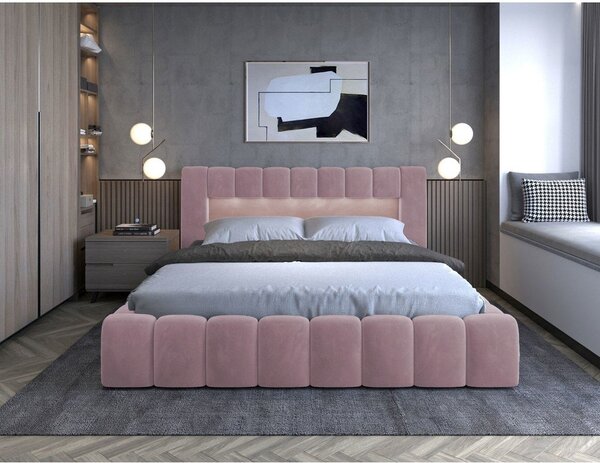 Ružová čalúnená dvojlôžková posteľ s úložným priestorom s roštom 180x200 cm Lamica – ELTAP