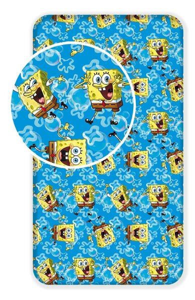 Modrá napínacia bavlnená detská plachta 90x200 cm Sponge Bob "Blue" – Jerry Fabrics