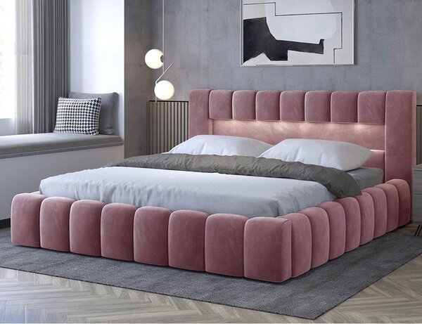 Ružová čalúnená dvojlôžková posteľ s úložným priestorom s roštom 180x200 cm Lamica – ELTAP