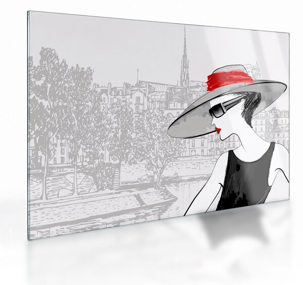 Sklenený obraz - Dáma v meste (70x50 cm)