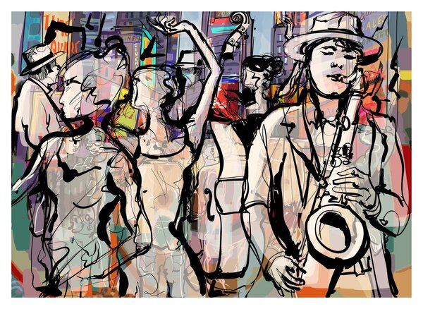 Sklenený obraz - Jazzová noc (70x50 cm)
