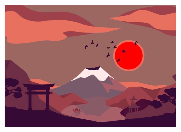 Sklenený obraz - Ilustrácie hory Fuji (70x50 cm)