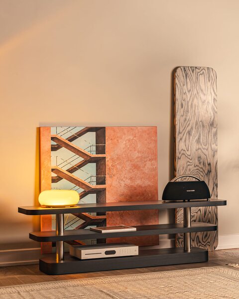 MUZZA TV stolík Rel 160 x 47 cm čierno-strieborný