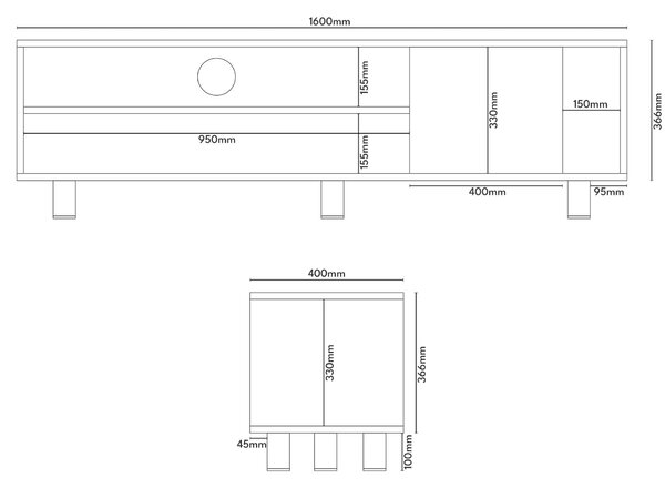 MUZZA TV stolík Pop 160 x 46 cm modrý