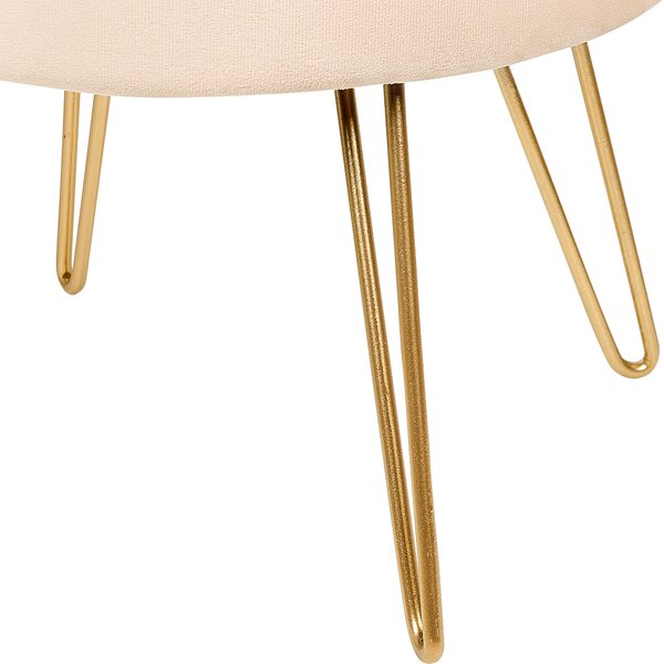 Taburet s úložným priestorom svetlobéžový zamat 42 x 42 x 44 cm zlaté kovové nohy čalúnený podnožka glamour moderný štýl obývačka