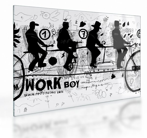 Sklenený obraz - Tímová práca, jazda na bicykli (70x50 cm)