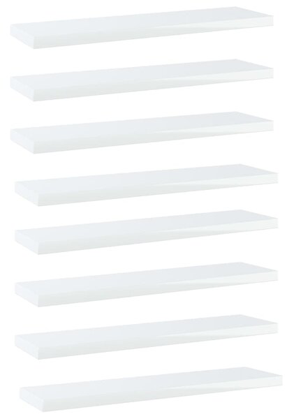 Prídavné police 8 ks, lesklé biele 40x10x1,5 cm, drevotrieska