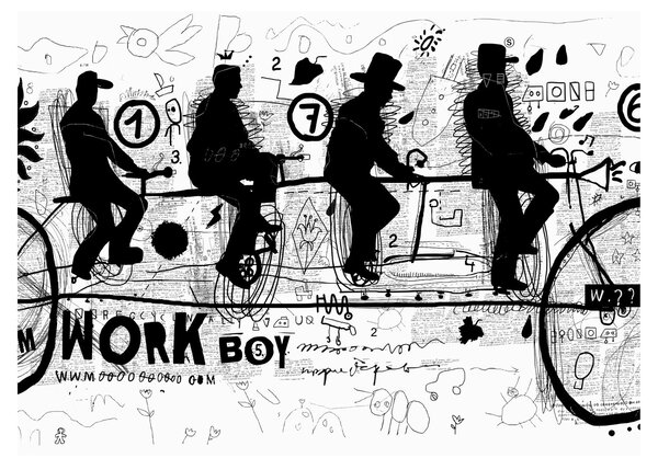 Sklenený obraz - Tímová práca, jazda na bicykli (70x50 cm)
