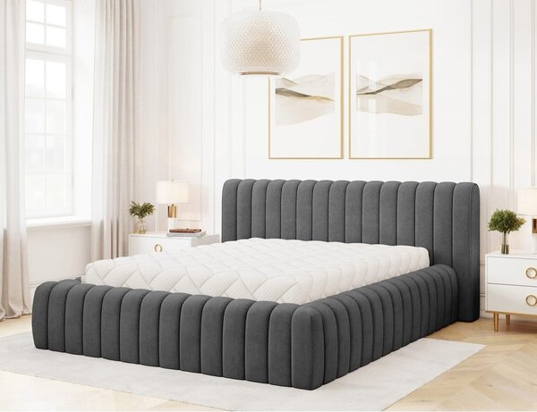 Tmavosivá čalúnená dvojlôžková posteľ s úložným priestorom s roštom 140x200 cm Carilla – ELTAP