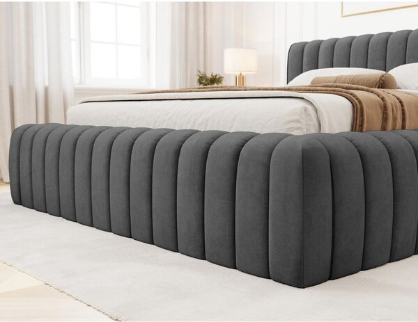 Tmavosivá čalúnená dvojlôžková posteľ s úložným priestorom s roštom 140x200 cm Carilla – ELTAP