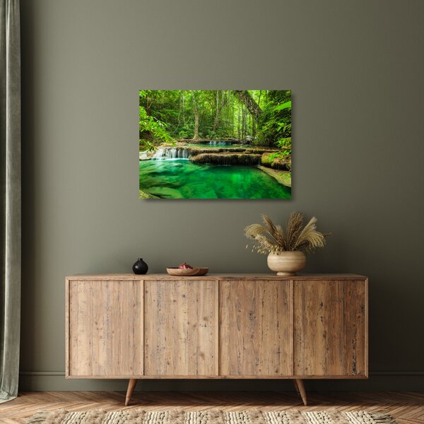 Sklenený obraz - Vodopád Erawan v Kanchanaburi, Thajsko (70x50 cm)