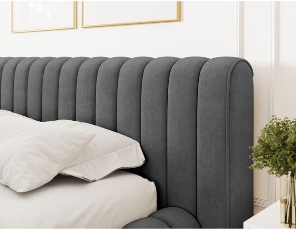 Tmavosivá čalúnená dvojlôžková posteľ s úložným priestorom s roštom 140x200 cm Carilla – ELTAP