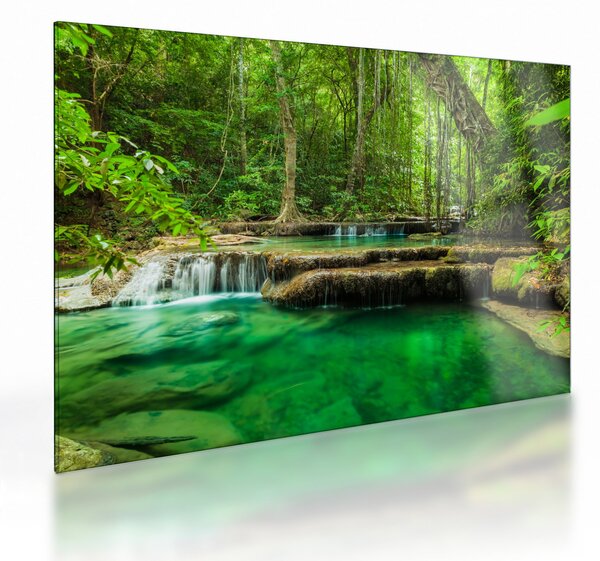 Sklenený obraz - Vodopád Erawan v Kanchanaburi, Thajsko (70x50 cm)