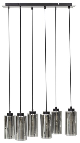 Závesná lampa sivá čierna železný podstavec tienidlo z dymového skla 6 svetiel moderný štýl obývačka jedáleň