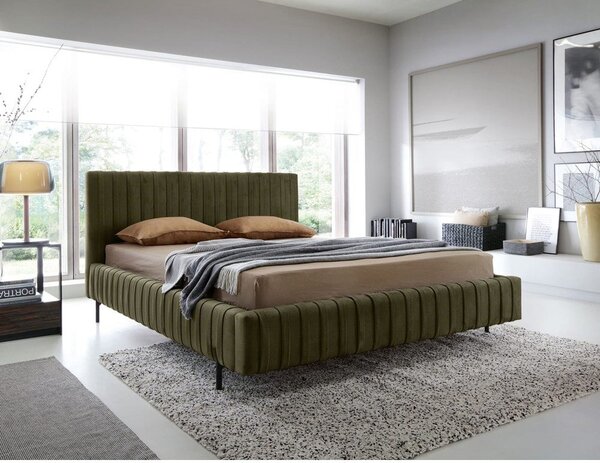 Zelená čalúnená dvojlôžková posteľ s úložným priestorom s roštom 160x200 cm Plissa – ELTAP