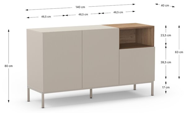 MUZZA Komoda KATRIN 140 x 42 cm krémová