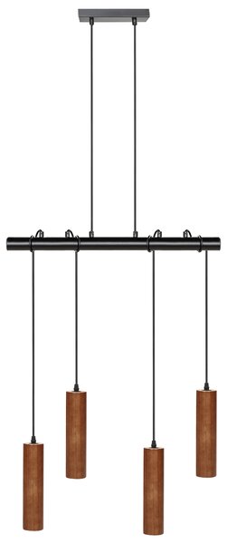 Závesná lampa tmavé drevo železná základňa dubové drevo tienidlo 4 svetlá doplnky osvetlenie