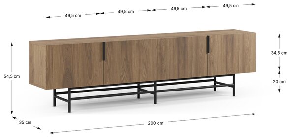 MUZZA TV stolík EDZIO 200 x 55 cm prírodný