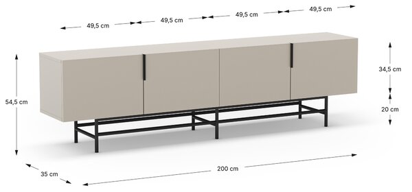 MUZZA TV stolík EDZIO 200 x 55 cm krémový