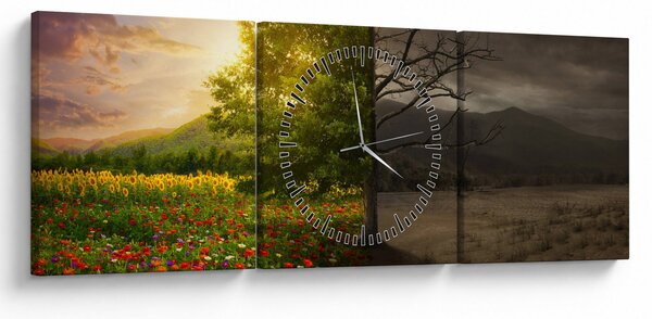 Obraz - Kolobeh života (s hodinami) (90x30 cm)