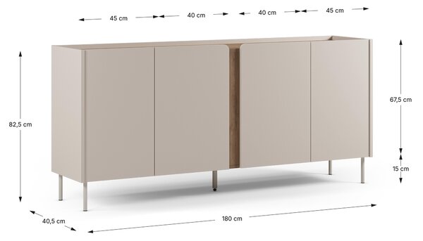 MUZZA Komoda LEMBUT 180 x 41 cm svetlo sivá