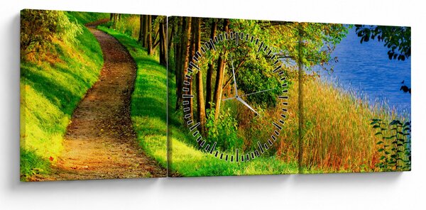 Obraz chodníky pozdĺž vody (s hodinami) (90x30 cm)