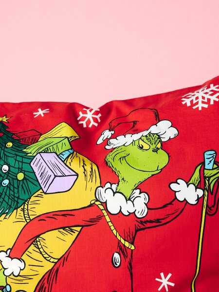 Sinsay - Súprava bavlneného posteľného prádla s vianočným vzorom Grinch - červená