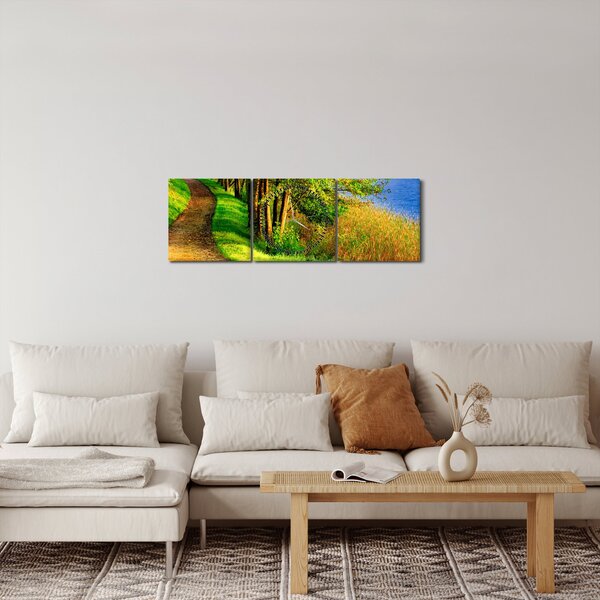 Obraz chodníky pozdĺž vody (s hodinami) (90x30 cm)