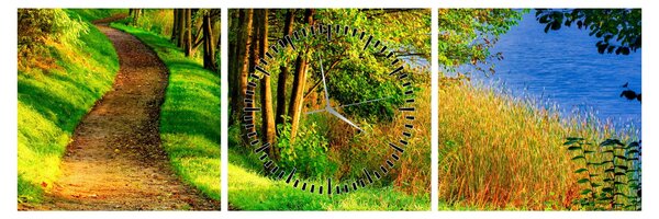 Obraz chodníky pozdĺž vody (s hodinami) (90x30 cm)
