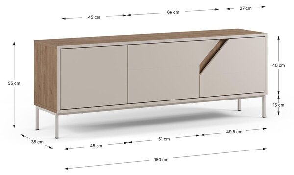 MUZZA TV stolík LOU 150 x 55 cm béžový
