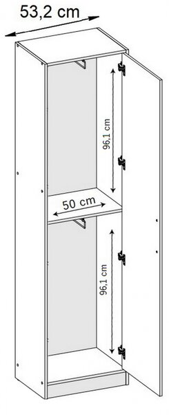 Šatníková skriňa LADISLAV Farba: Biela, Šírka: 53 cm