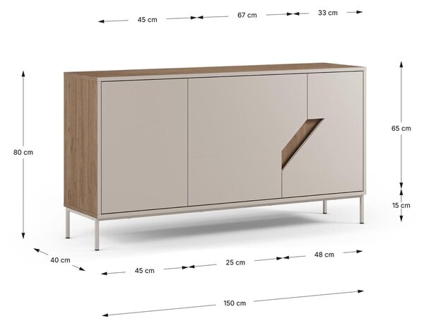 MUZZA Komoda LOU 150 x 80 cm béžová