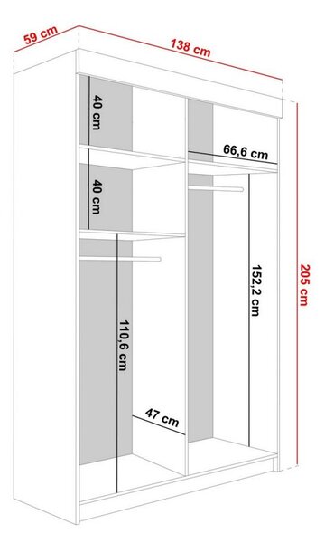 Šatníková skriňa NATÁLIA Šírka: 138 cm, Farba korpusu: Biela, Farba frontu: Biela