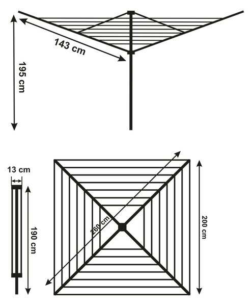 Erga Garden 5000, voľne stojaci 4-ramenný záhradný sušiak na bielizeň 200x200x195 cm, strieborná-červená, ERG-SEP-10SUSOGRGAR50