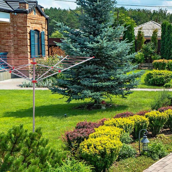 Erga Garden 5000, voľne stojaci 4-ramenný záhradný sušiak na bielizeň 200x200x195 cm, strieborná-červená, ERG-SEP-10SUSOGRGAR50