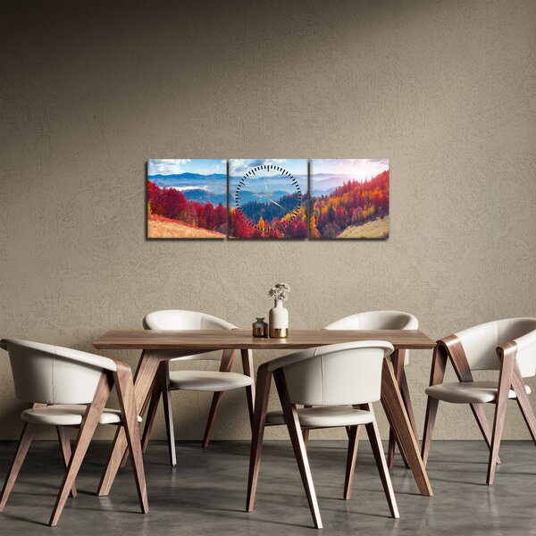 Obraz farebné jesenné krajiny (s hodinami) (90x30 cm)
