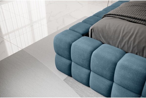 Modrá čalúnená dvojlôžková posteľ s úložným priestorom s roštom 140x200 cm Dizzle – ELTAP