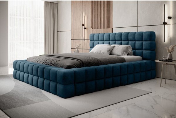 Modrá čalúnená dvojlôžková posteľ s úložným priestorom s roštom 140x200 cm Dizzle – ELTAP