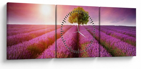 Obraz poľa s levanduľami (s hodinami) (90x30 cm)