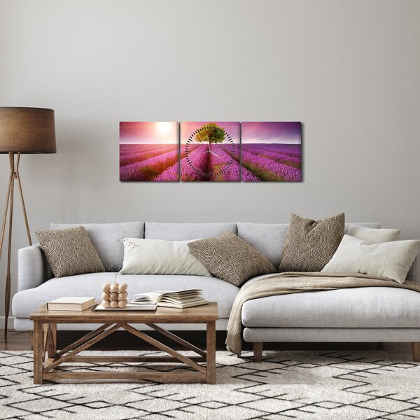 Obraz poľa s levanduľami (s hodinami) (90x30 cm)