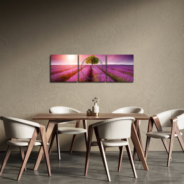 Obraz poľa s levanduľami (s hodinami) (90x30 cm)