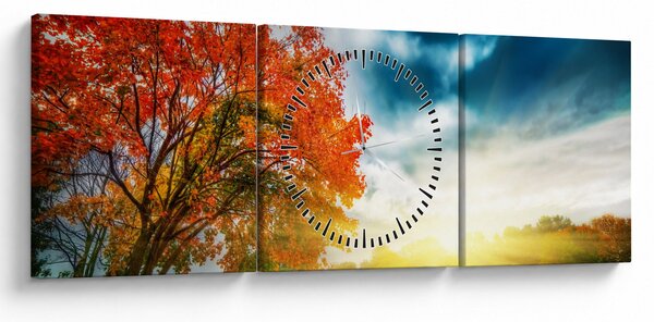 Obraz krajiny zaliate slnečným svitom (s hodinami) (90x30 cm)